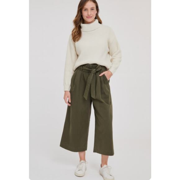 Frame SZ S Paper Bag Cropped Wide Leg High Rise Trouser Deep Army Green $260 - Picture 1 of 5